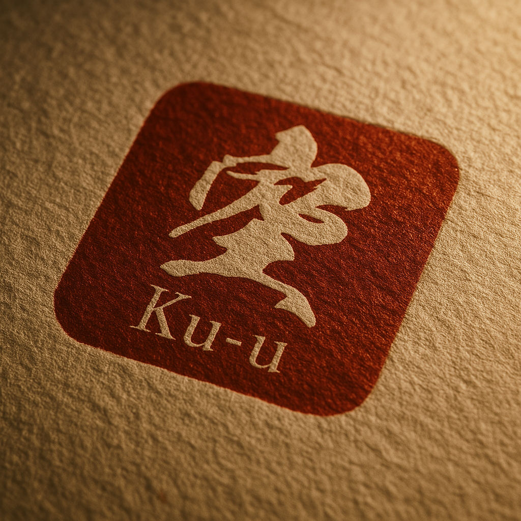 Logo der Marke Ku-u in japanischem Siegel-Stil mit dem Kanji „空“ – symbolisiert japanische Ästhetik, Tradition und Achtsamkeit.